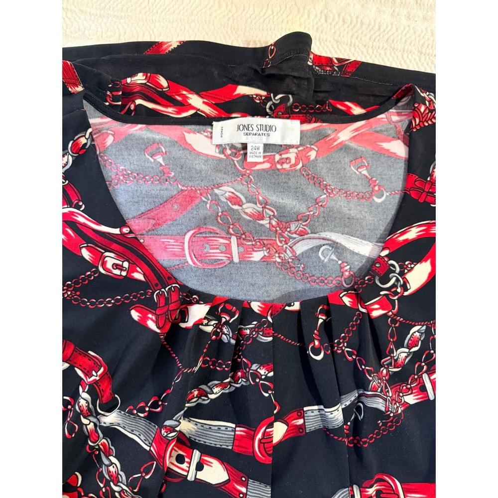 Jones Studio Women's Black Red Chain Belt Print‎ Sleeveless Top Plus Size 24W - Picture 5 of 5